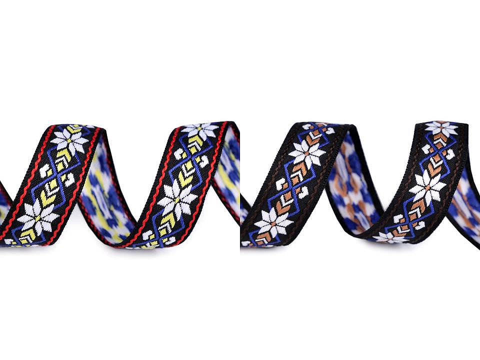 Panglică țesută, motiv indian, lățime 24 mm - Roșu (10 Metri)