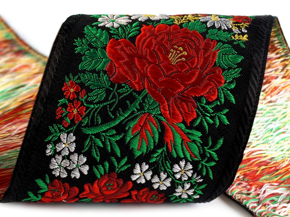 Bandă cu motive tradiționale, lățime 10 cm - Roșu (1 Metru)