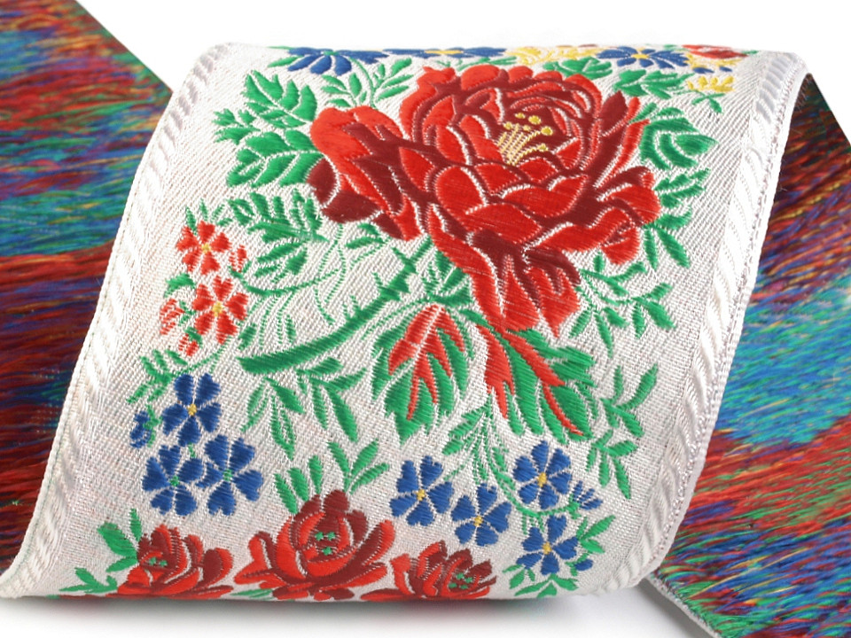 Bandă cu motive tradiționale, lățime 10 cm - Roșu (1 Metru)