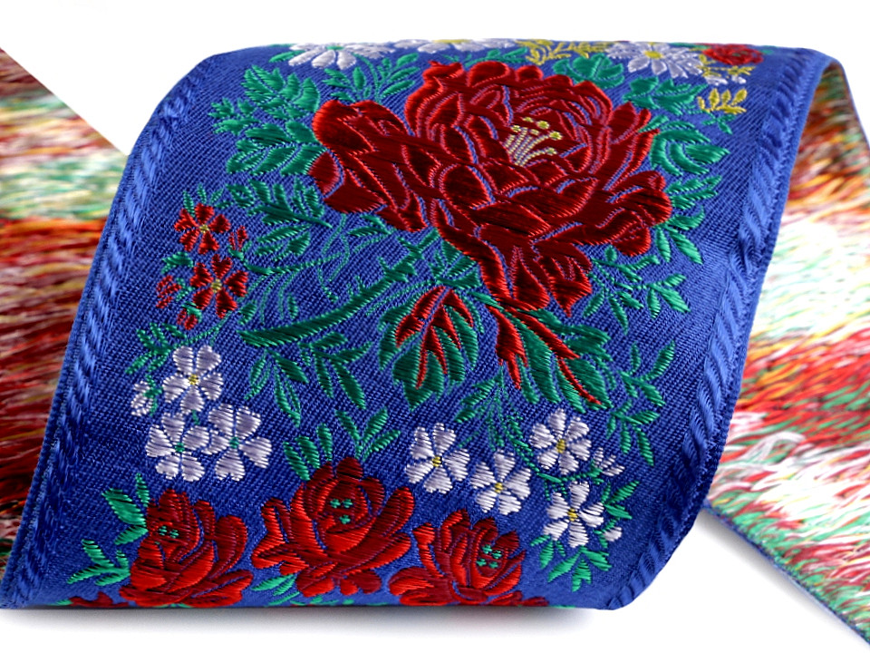 Bandă cu motive tradiționale, lățime 10 cm - Roșu (1 Metru)