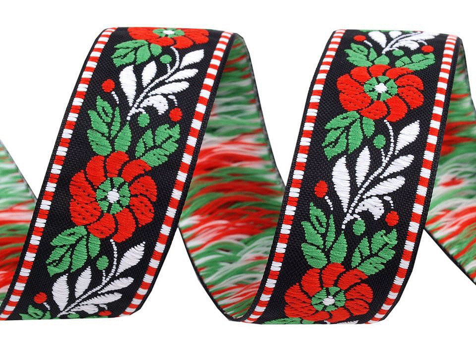 Bandă cu motive tradiționale, lățime 25 mm - Negru (25 Metri)