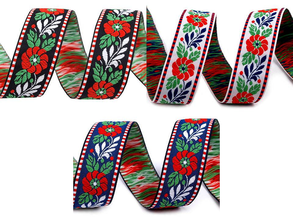 Bandă cu motive tradiționale, lățime 25 mm - Negru (25 Metri)