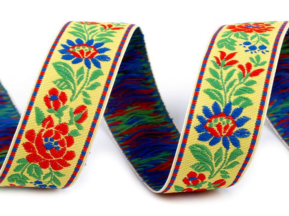 Bandă cu motive tradiționale, lățime 25 mm - Albastru safir (1 Metru)