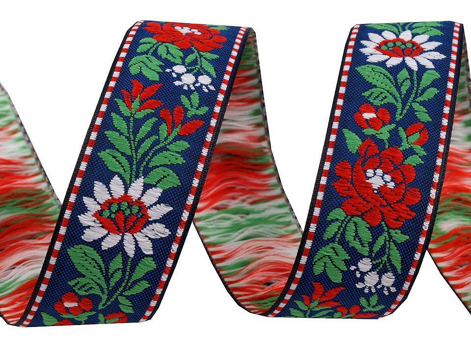 Bandă cu motive tradiționale, lățime 25 mm - Albastru safir (1 Metru)