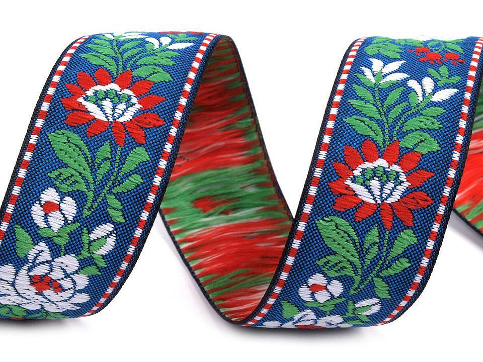 Bandă cu motive tradiționale, lățime 25 mm - Albastru safir (1 Metru)