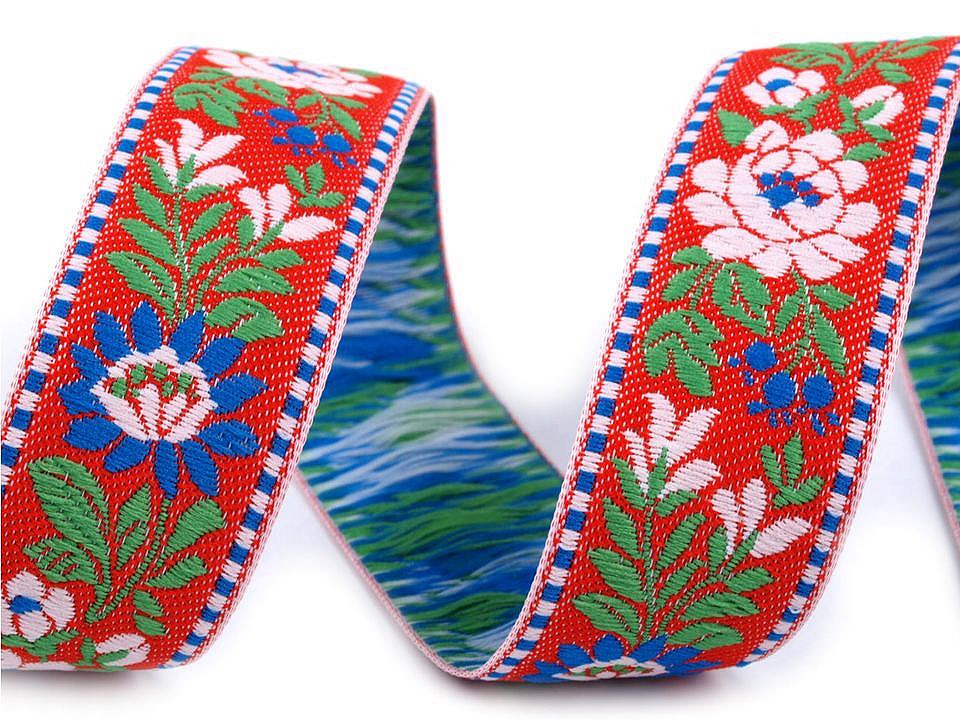 Bandă cu motive tradiționale, lățime 25 mm - Albastru safir (1 Metru)