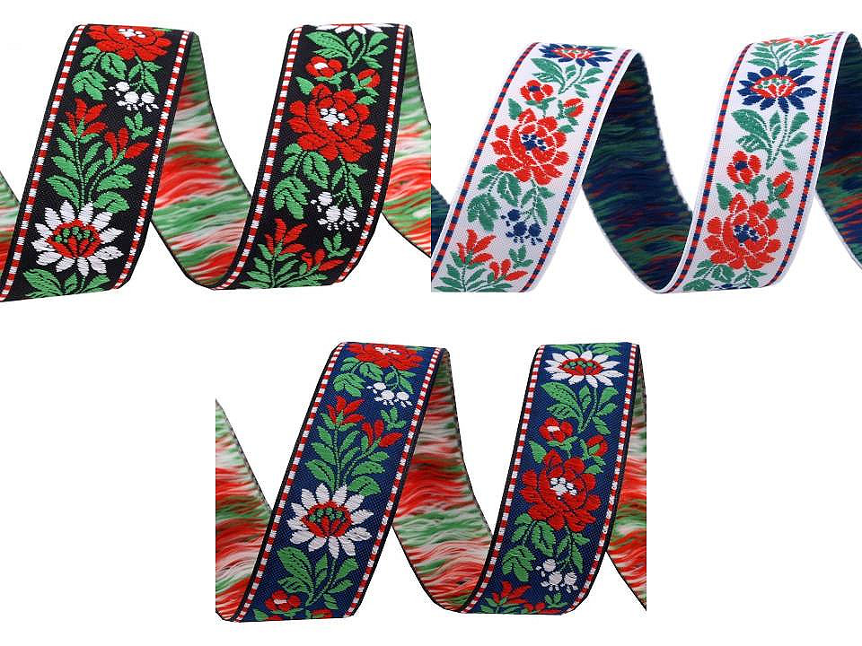 Bandă cu motive tradiționale, lățime 25 mm - Albastru safir (1 Metru)