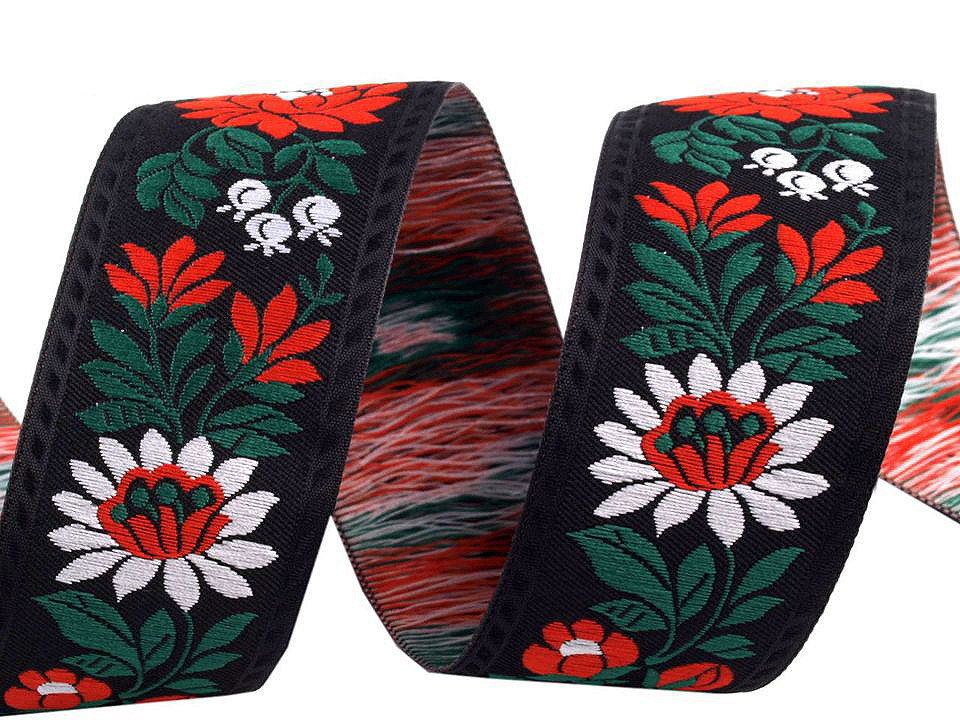 Bandă cu motive tradiționale, lățime 35 mm - Negru (50 Metri) Bandă cu motive tradiționale, lățime 35 mm - Negru (50 Metri)