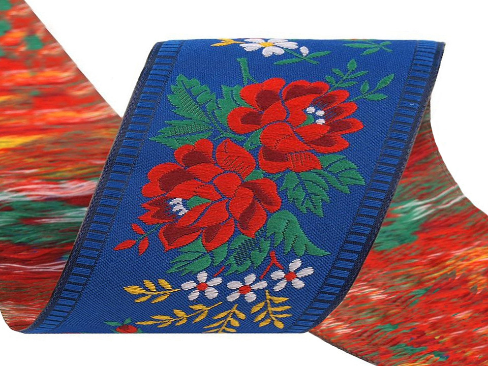 Bandă cu motive tradiționale, lățime 55 mm - Alb (1 Metru)