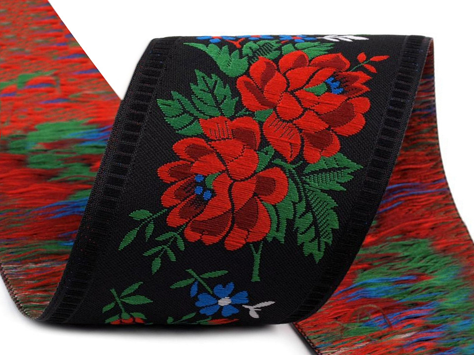 Bandă cu motive tradiționale, lățime 55 mm - Alb (1 Metru)