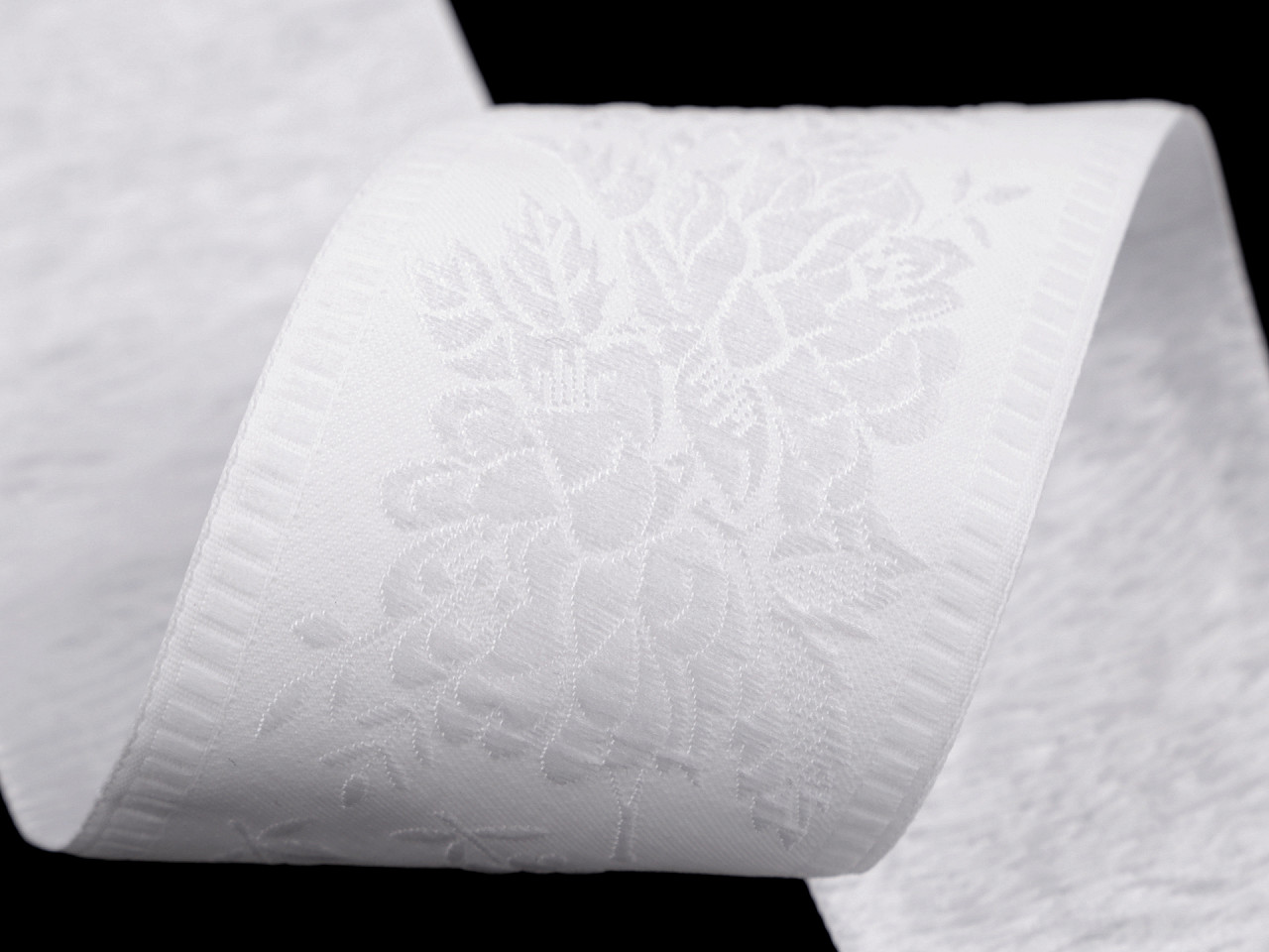 Bandă cu motive tradiționale, lățime 55 mm - Alb (1 Metru)