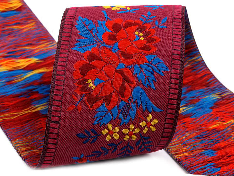 Bandă cu motive tradiționale, lățime 55 mm - Alb (1 Metru)