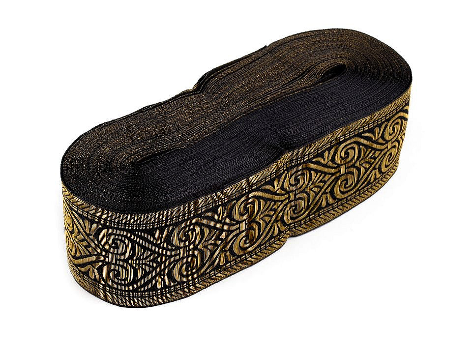 Panglică țesută tip jacquard, lățime 50 mm - Auriu (1 Metru)