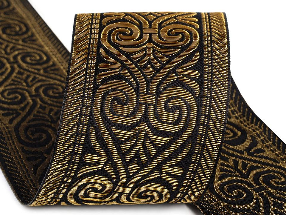 Panglică țesută tip jacquard, lățime 50 mm - Auriu (1 Metru)