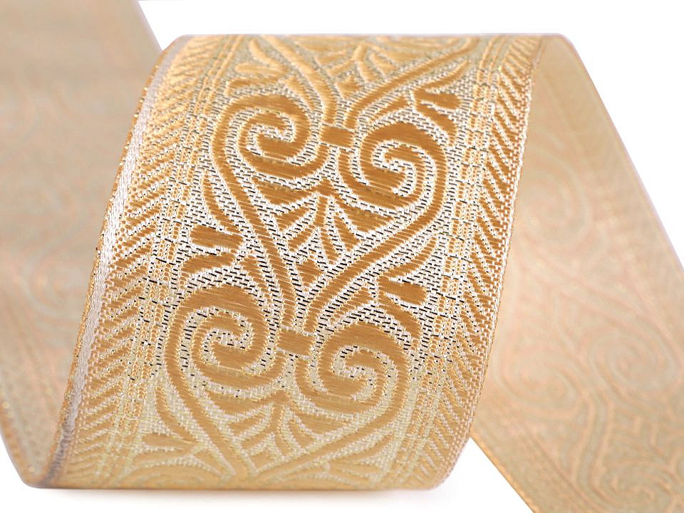 Panglică țesută tip jacquard, lățime 50 mm - Auriu (1 Metru)