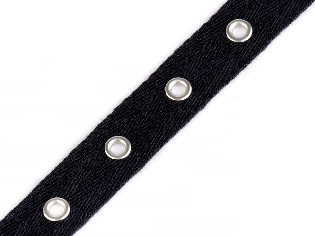 Bandă bumbac cu ocheți metalici, lățime 20 mm - Negru (1 Metru) Bandă bumbac cu ocheți metalici, lățime 20 mm - Negru (1 Metru)