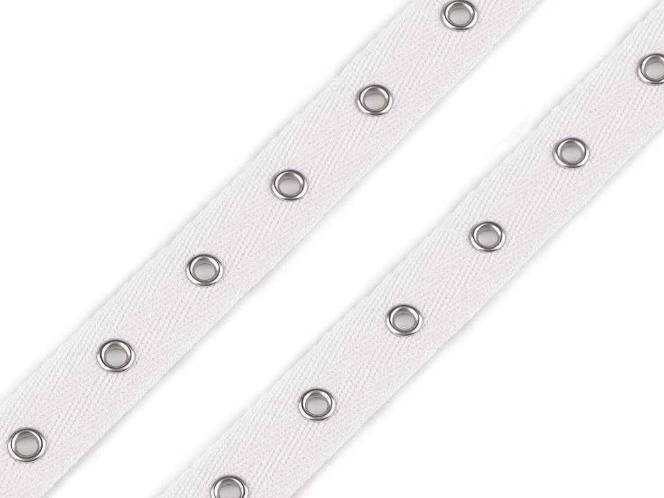 Bandă bumbac cu ocheți metalici, lățime 20 mm - Negru (1 Metru) Bandă bumbac cu ocheți metalici, lățime 20 mm - Negru (1 Metru)