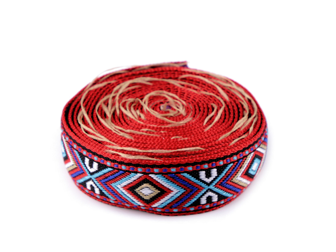Panglică țesută, motiv indian, lățime 16 mm - Roșu (1 Metru)