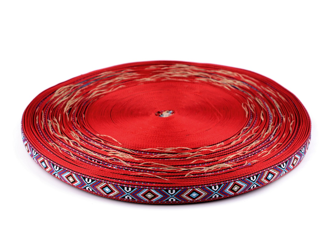 Panglică țesută, motiv indian, lățime 16 mm - Roșu (1 Metru)