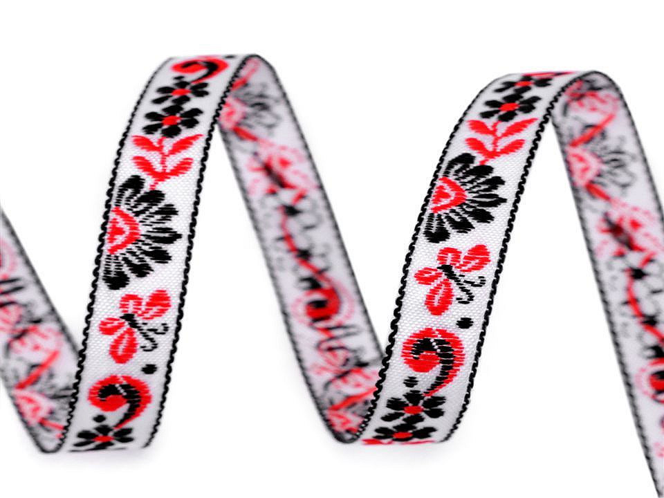 Bandă cu motive tradiționale, lățime 10 mm - Roșu (1 Metru)