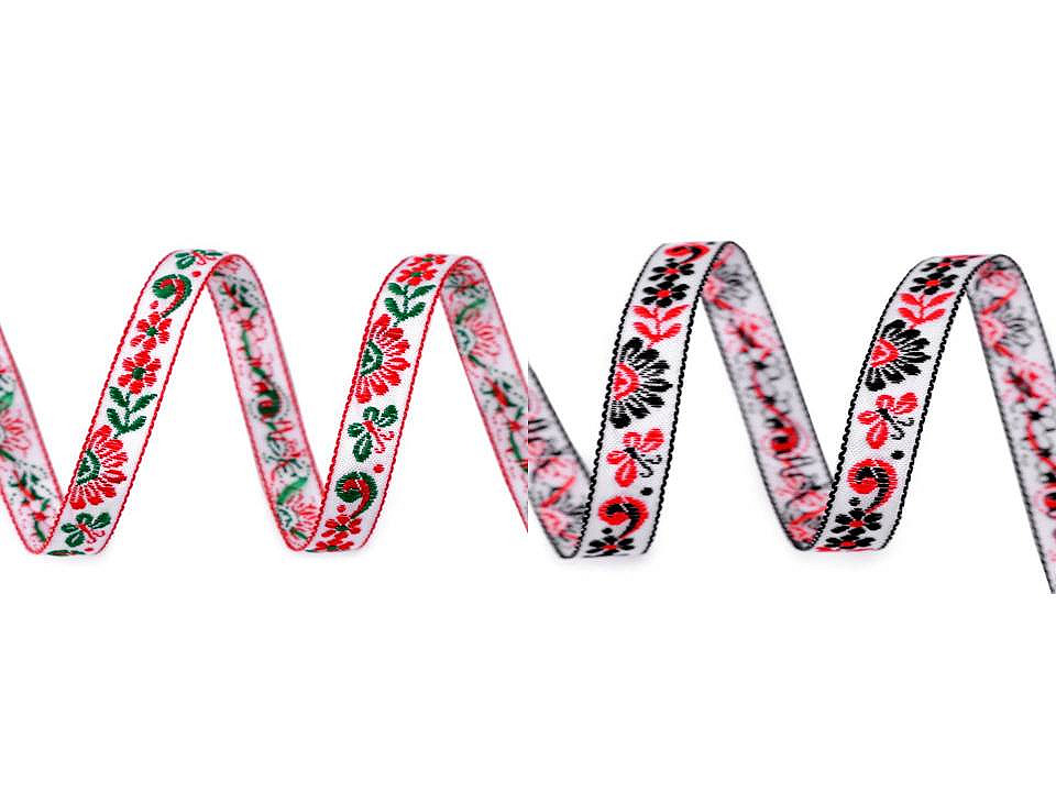 Bandă cu motive tradiționale, lățime 10 mm - Roșu (1 Metru)