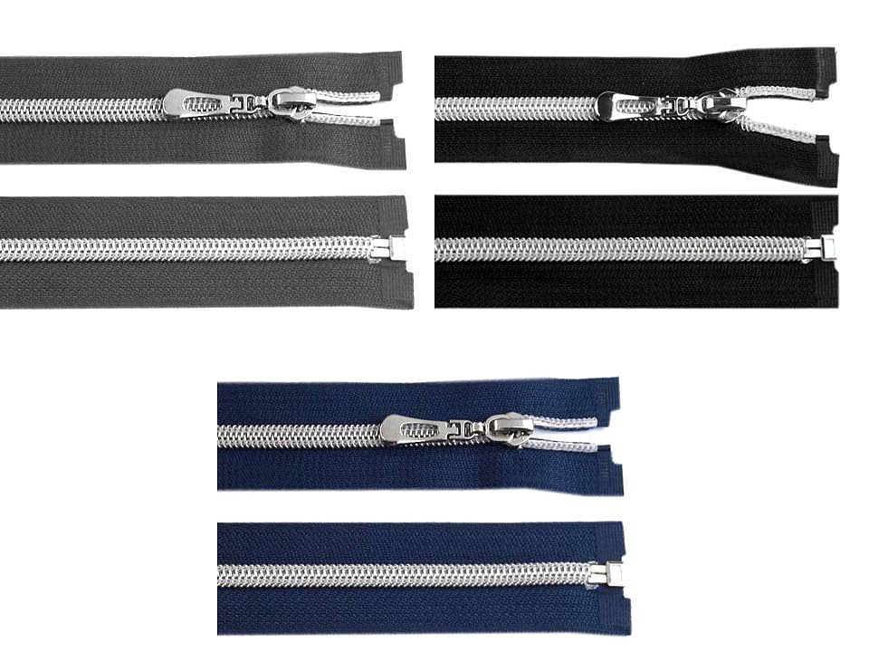 Fermoar spiralat argintiu, no 7 lungime 80 cm - Negru (1 Bucată)