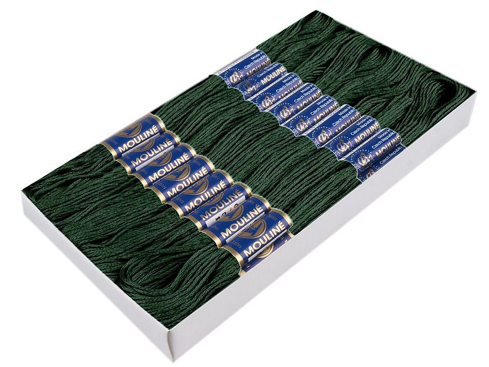 Aţă pentru brodat mouline nitarna cehia, 24 jurubițe / cutie - Hunter green (24 Bucăți)