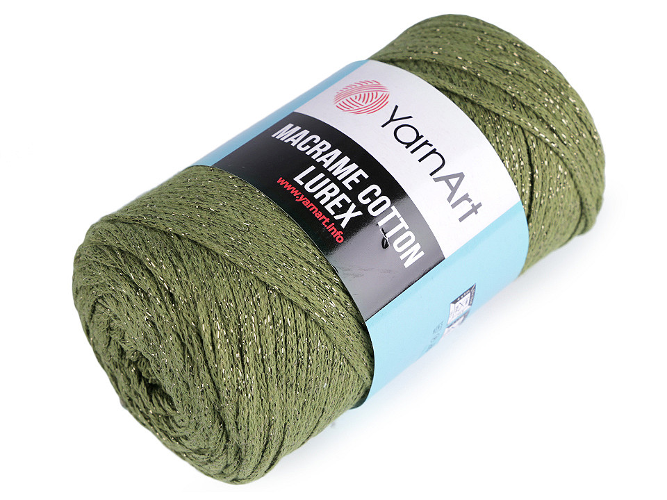 Fir de tricotat / croșetat macrame cotton lurex, 250 g - Verde oliv (1 Bucată)