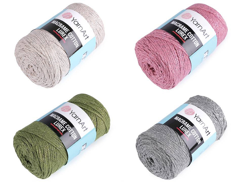 Fir de tricotat / croșetat macrame cotton lurex, 250 g - Verde oliv (1 Bucată)