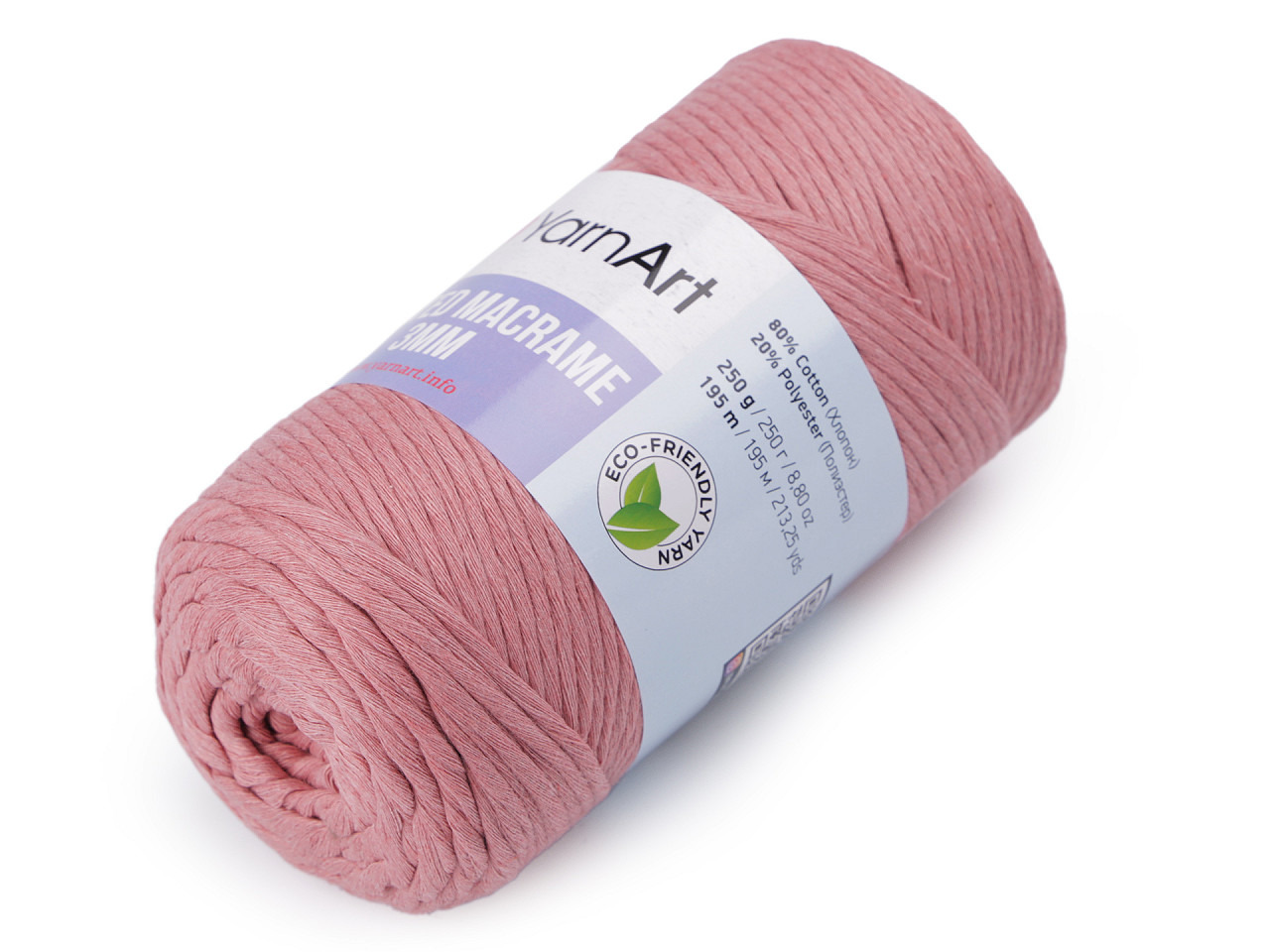 Fire de tricotat twisted macrame 250 g - Roz somon deschis (1 Bucată)