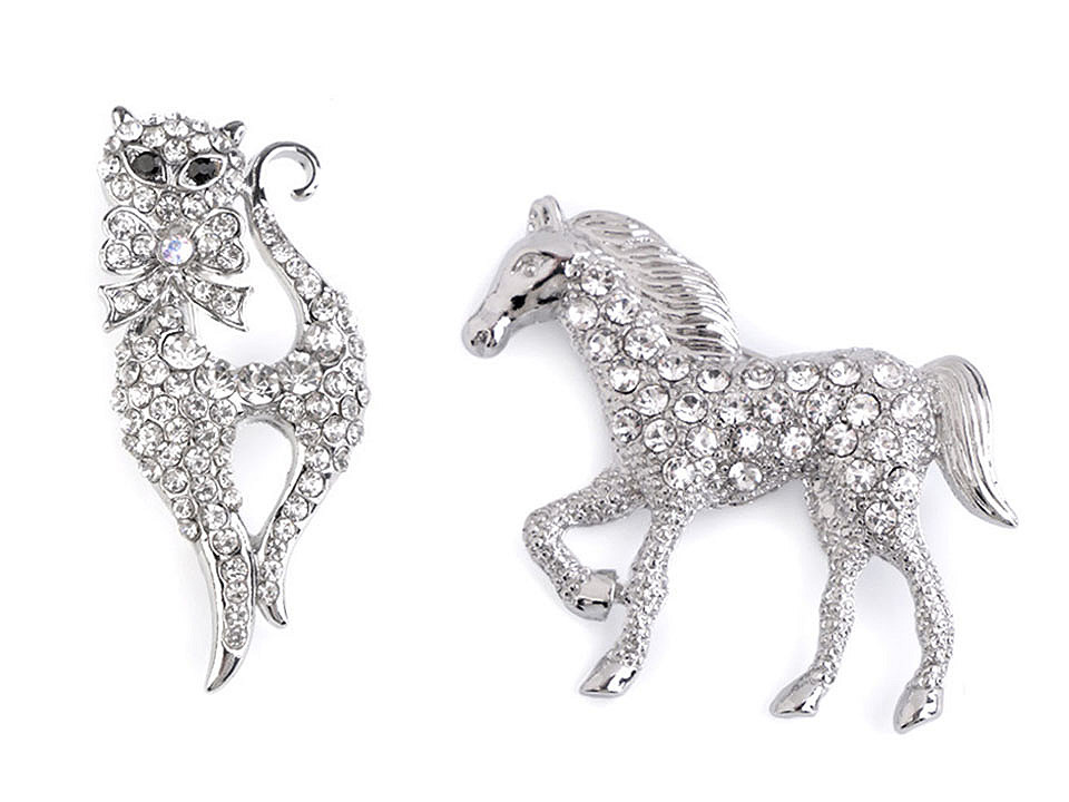 Broșe cu strasuri - pisică, cal - Cristal (1 Bucată)