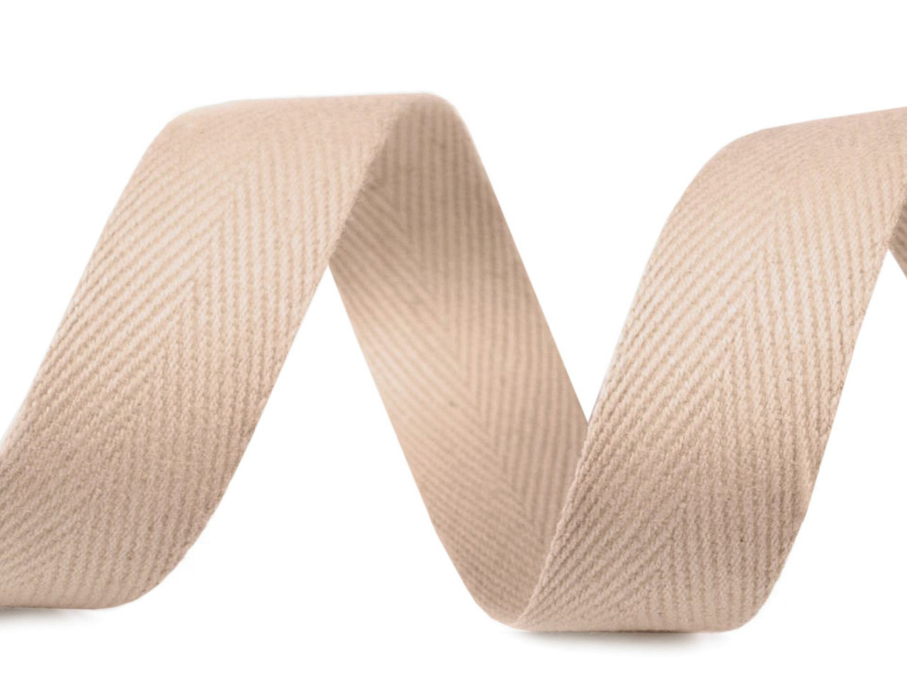 Bandă din bumbac herringbone, lățime 20 mm - Ecru deschis (50 Metri)