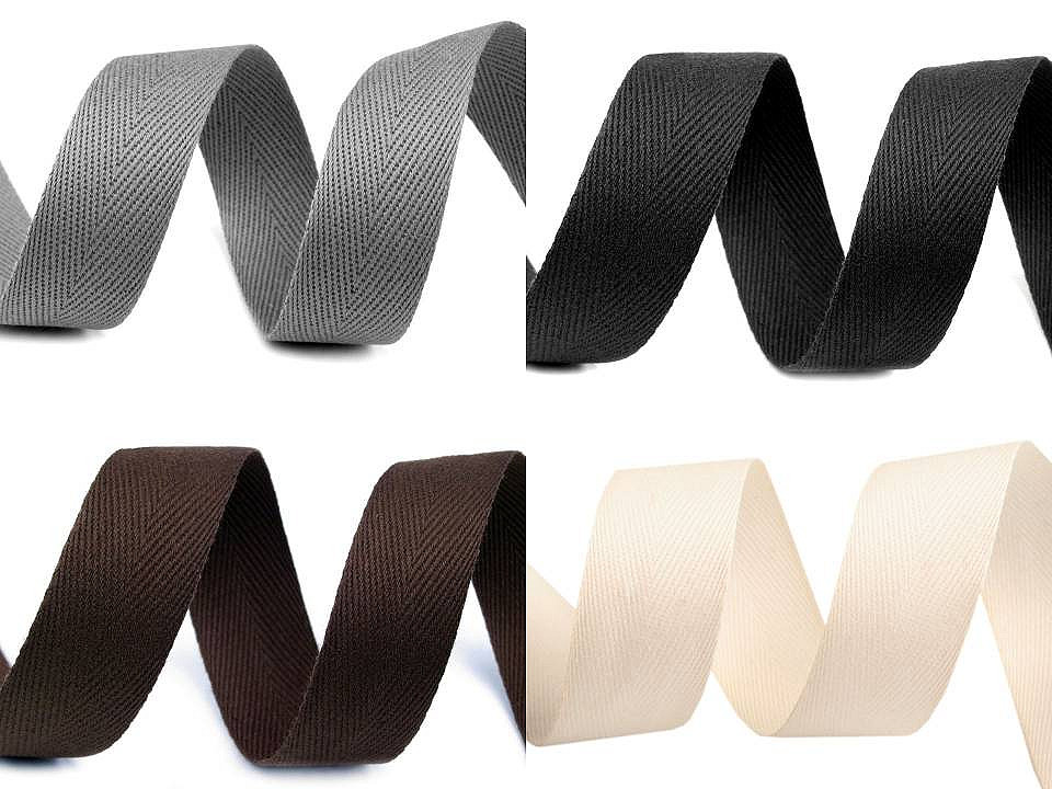 Bandă din bumbac herringbone, lățime 25 mm - Gri neutral (50 Metri)