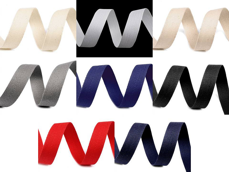 Bandă din bumbac herringbone, lățime 14 mm - Albastru berlin (50 Metri)