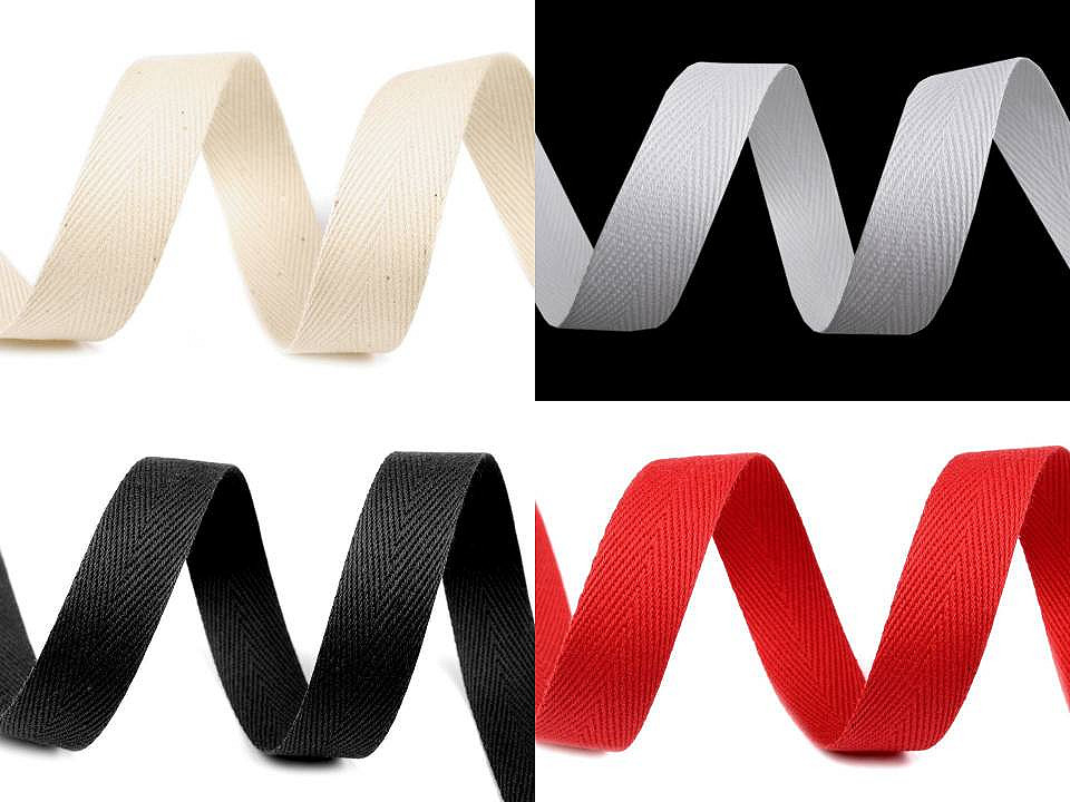 Bandă din bumbac herringbone, lățime 16 mm - Ecru deschis (50 Metri)