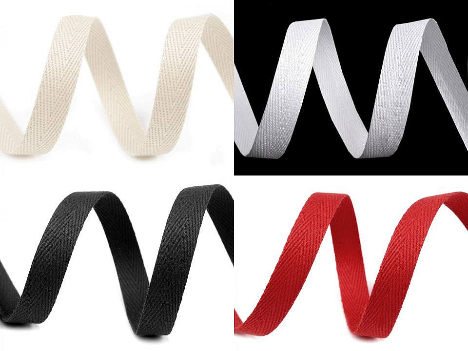 Bandă bumbac, lățime 8 mm - Alb (50 Metri)