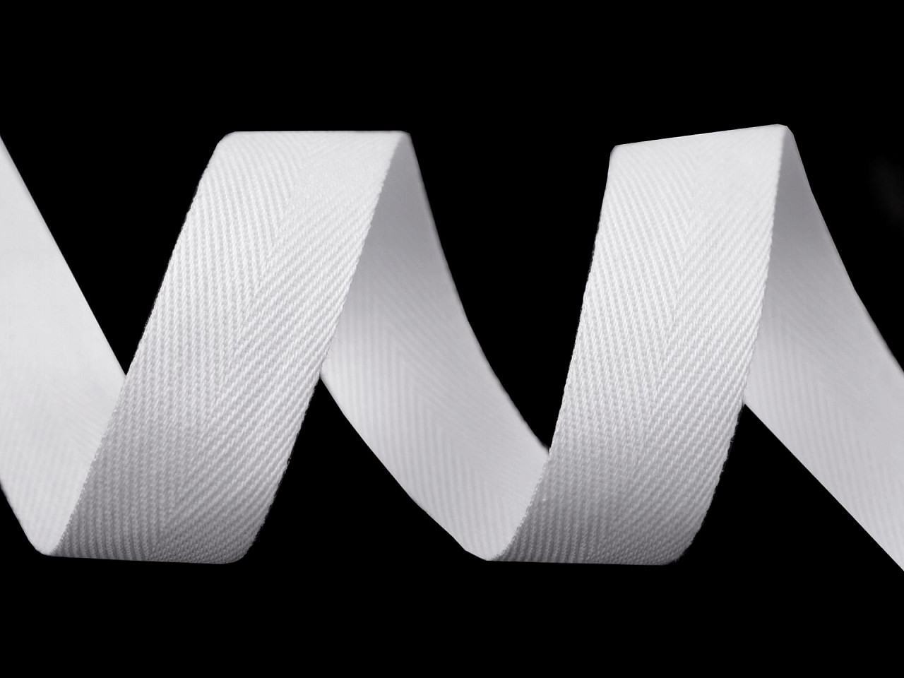 Bandă din bumbac herringbone, lățime 20 mm - Alb (45 Metri)