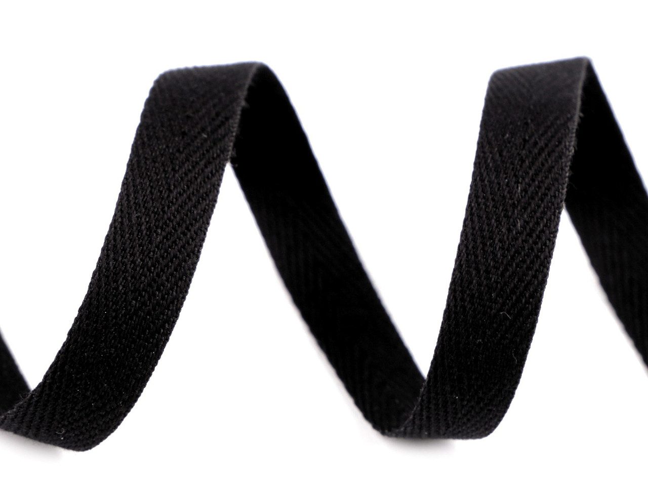 Bandă din bumbac herringbone, 10 mm - Negru (45 Metri)