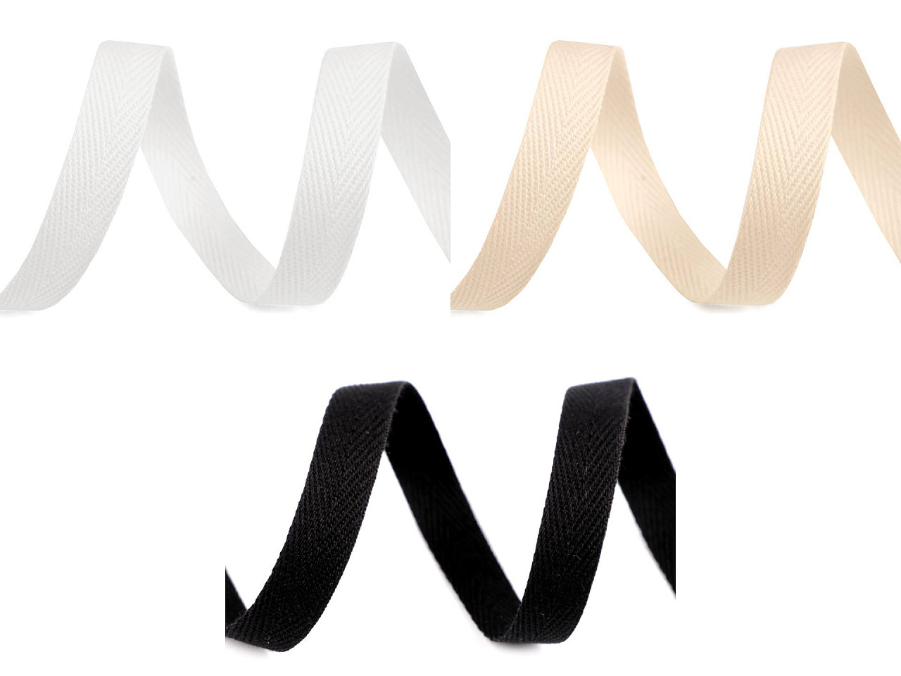 Bandă din bumbac herringbone, 10 mm - Negru (45 Metri)