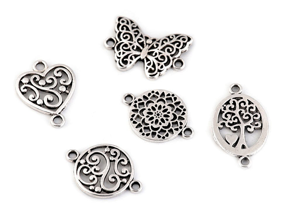 Ornamente metalice filigran - fluture, mandala, inimă, pom - Platinum (5 Bucăți)