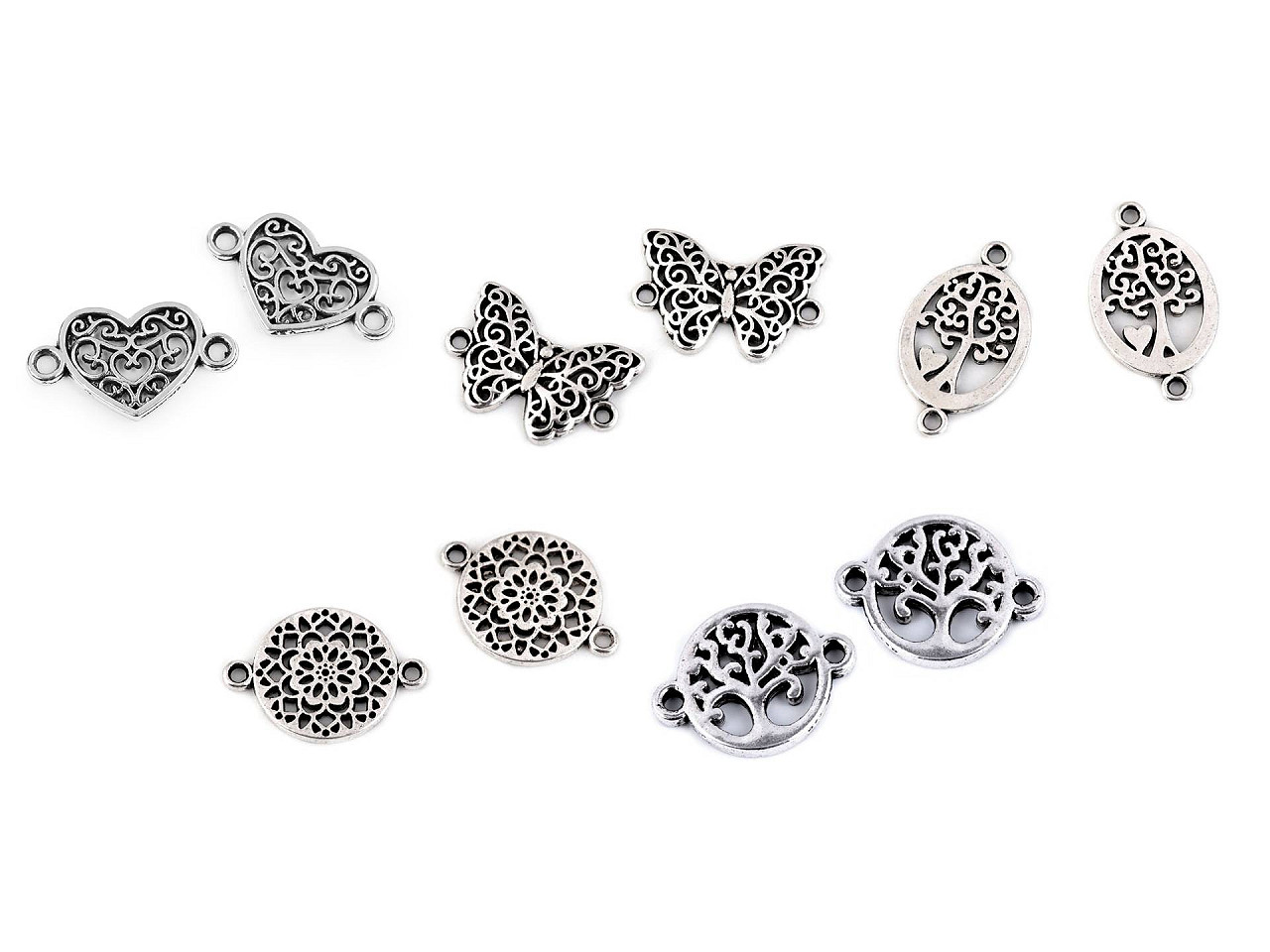 Ornamente metalice filigran - fluture, mandala, inimă, pom - Platinum (5 Bucăți)