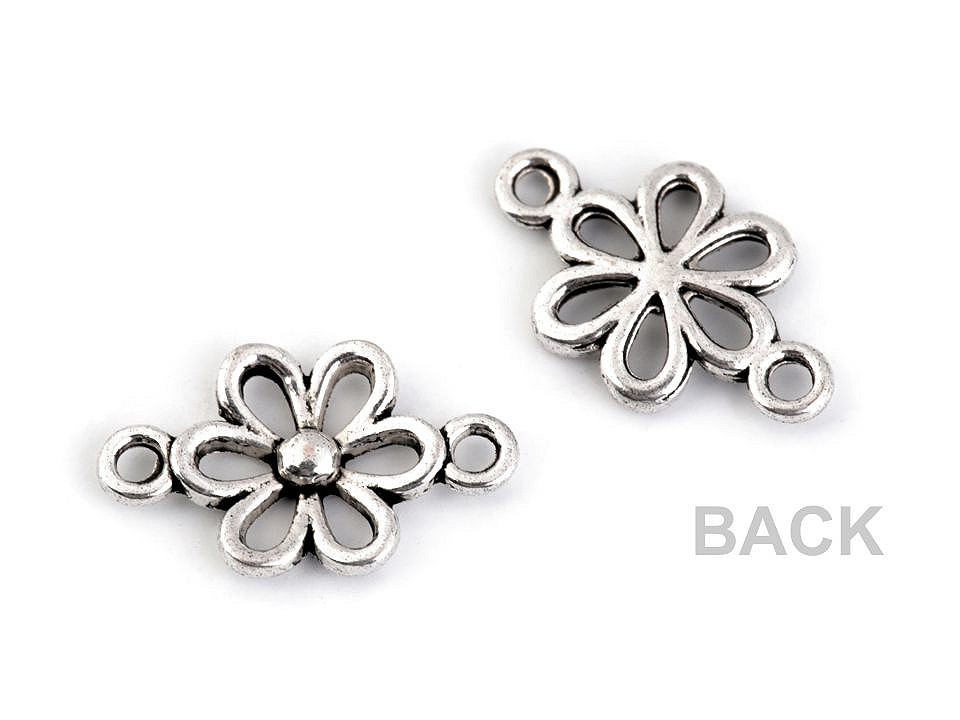 Ornament metalic floare, 9x15 mm - Platinum (10 Bucăți)