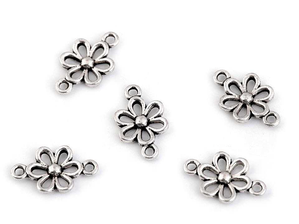 Ornament metalic floare, 9x15 mm - Platinum (10 Bucăți)