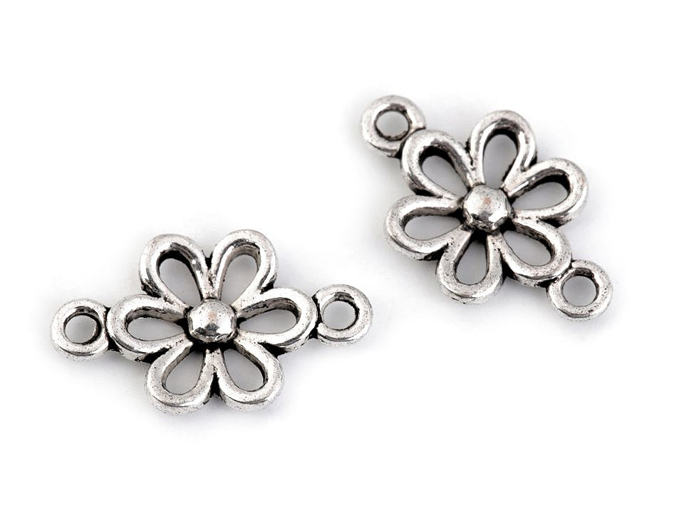 Ornament metalic floare, 9x15 mm - Platinum (10 Bucăți)