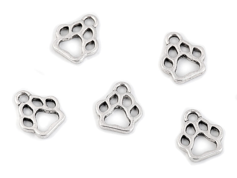 Pandantiv lăbuță câine, 11x13 mm - Platinum (10 Bucăți)