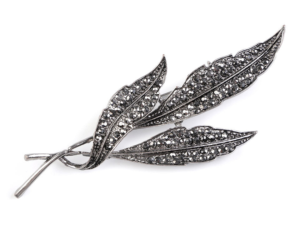 Broșă frunze cu strasuri - Nichel negru (1 Bucată)