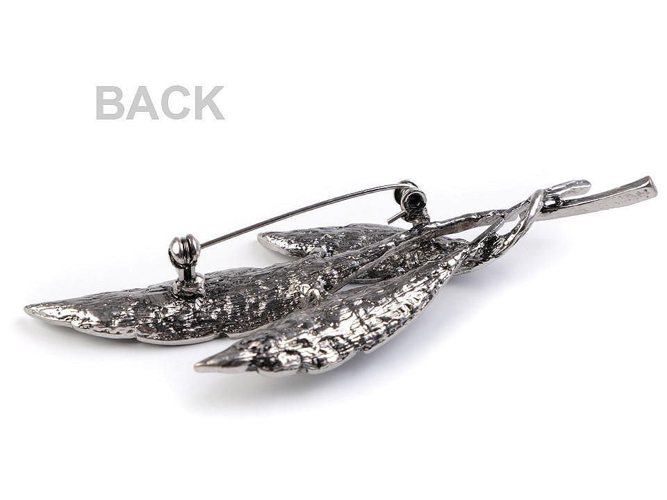 Broșă frunze cu strasuri - Nichel negru (1 Bucată)