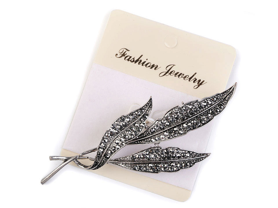 Broșă frunze cu strasuri - Nichel negru (1 Bucată)