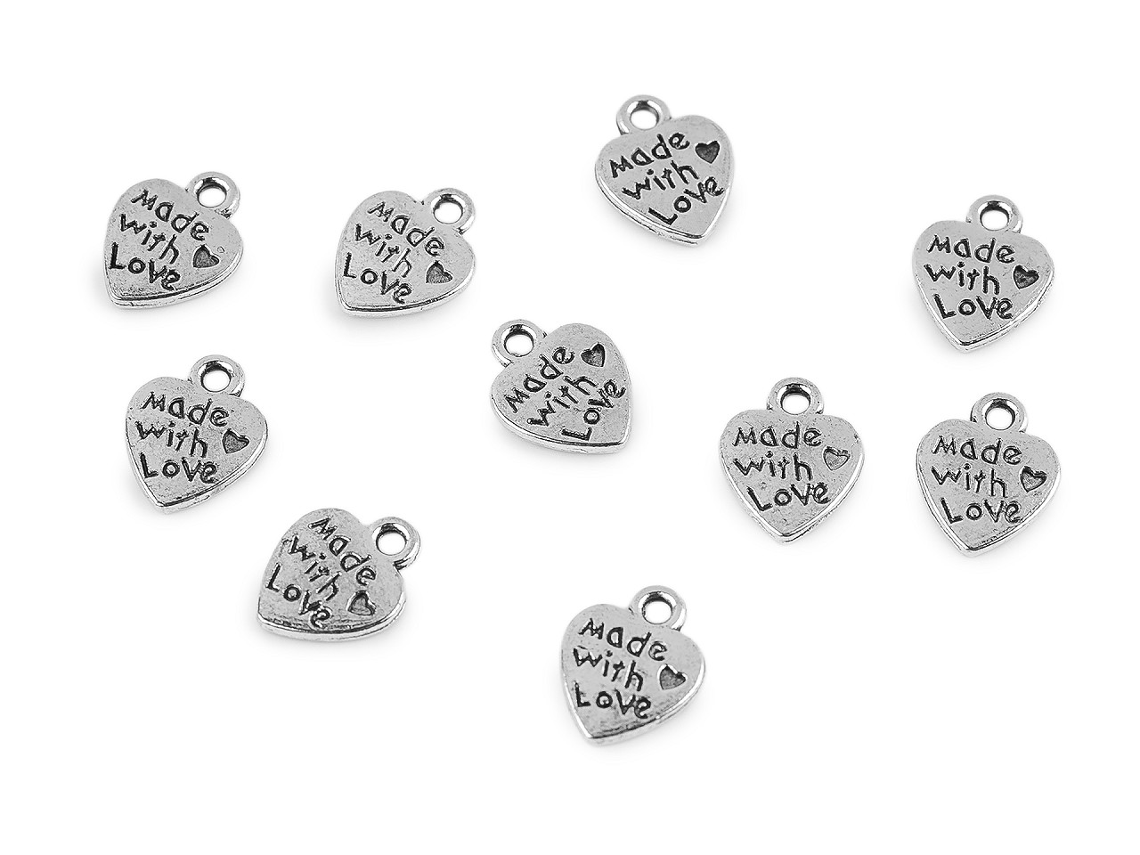 Pandantiv inimioară, 10x12 mm - Platinum (10 Bucăți)