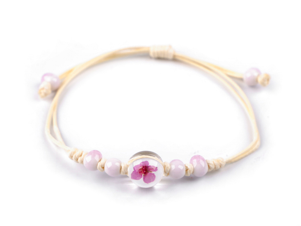 Brățară shamballa cu mărgele și floare - Galben deschis (1 Bucată)